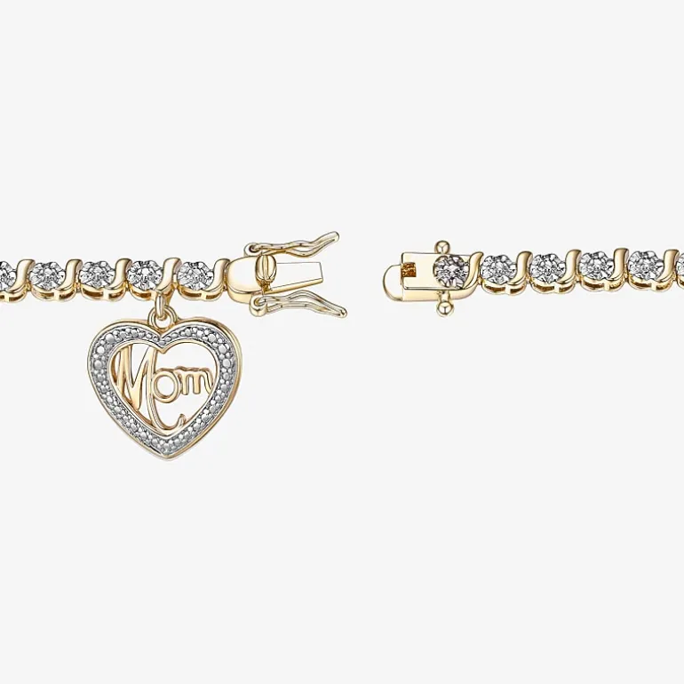 Sparkle Allure Mom Womens Natural White Diamond Accent Heart 7.25 Inch Tennis Bracelet