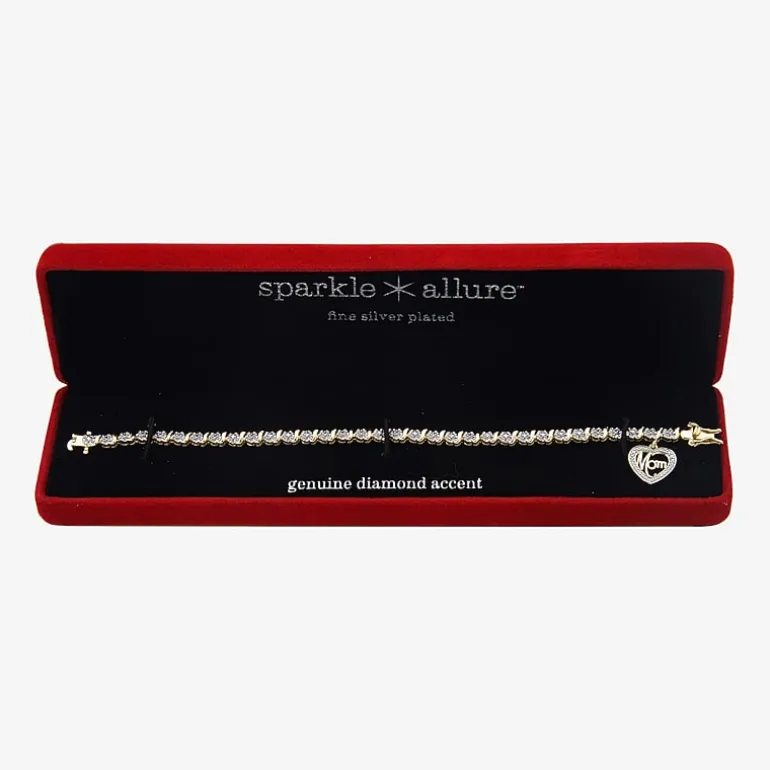 Sparkle Allure Mom Womens Natural White Diamond Accent Heart 7.25 Inch Tennis Bracelet