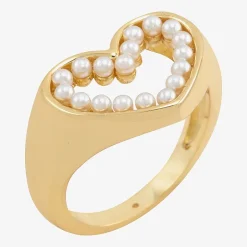 Sparkle Allure Open Womens White Simulated Pearl 14K Gold Over Brass Heart Signet Ring