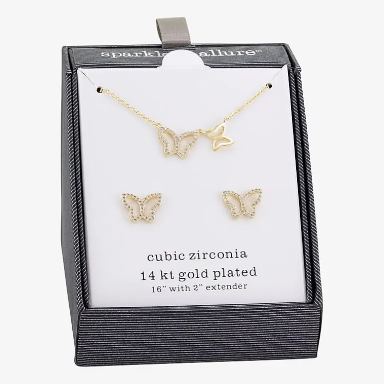 Sparkle Allure Pave Womens Cubic Zirconia 14K Gold Over Brass Butterfly 2-pc. Jewelry Set