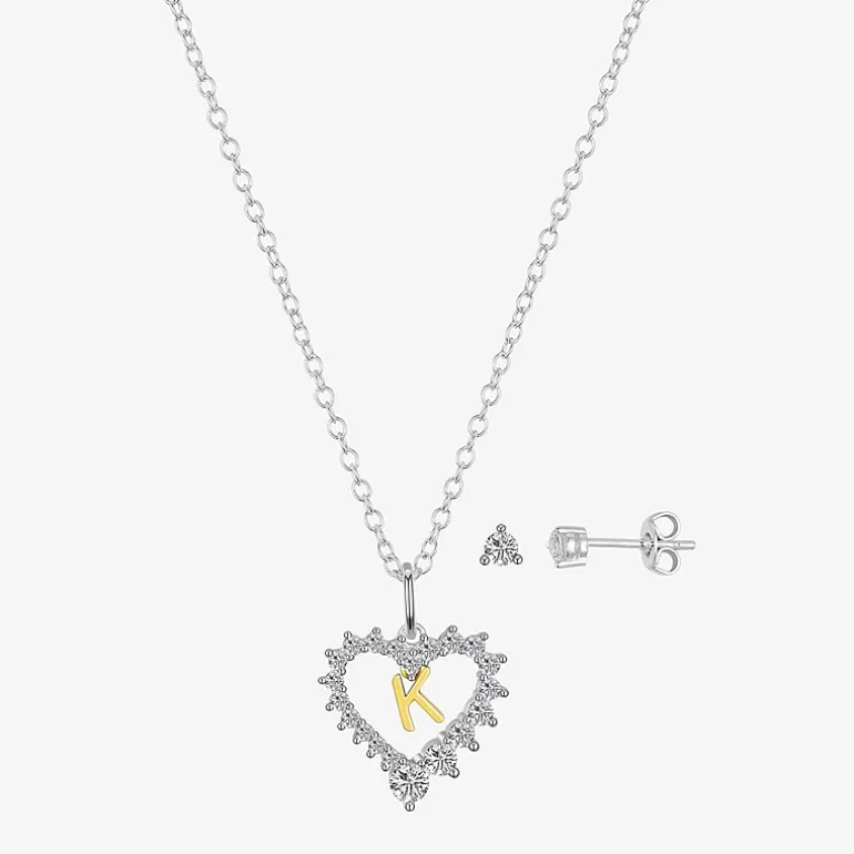Sparkle Allure Pendant Necklace & Stud Earring Womens Cubic Zirconia Pure Silver Over Brass Heart 2-pc. Jewelry Set