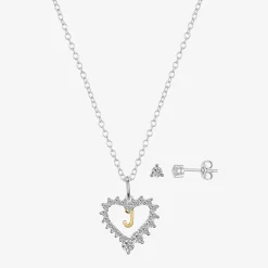 Sparkle Allure Pendant Necklace & Stud Earring Womens Cubic Zirconia Pure Silver Over Brass Heart 2-pc. Jewelry Set
