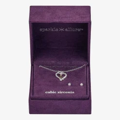 Sparkle Allure Pendant Necklace & Stud Earring Womens Cubic Zirconia Pure Silver Over Brass Heart 2-pc. Jewelry Set