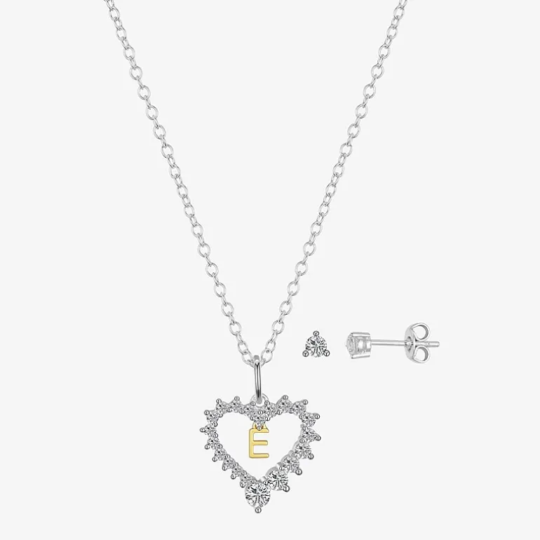 Sparkle Allure Pendant Necklace & Stud Earring Womens Cubic Zirconia Pure Silver Over Brass Heart 2-pc. Jewelry Set