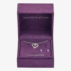 Sparkle Allure Pendant Necklace & Stud Earring Womens Cubic Zirconia Pure Silver Over Brass Heart 2-pc. Jewelry Set