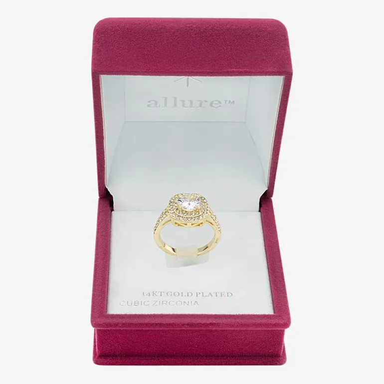 Sparkle Allure Split Shank Womens Cubic Zirconia 14K Gold Over Brass Round Halo Cocktail Ring