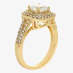 Sparkle Allure Split Shank Womens Cubic Zirconia 14K Gold Over Brass Round Halo Cocktail Ring