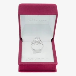 Sparkle Allure Split Shank Womens Cubic Zirconia Pure Silver Over Brass Round Engagement Ring