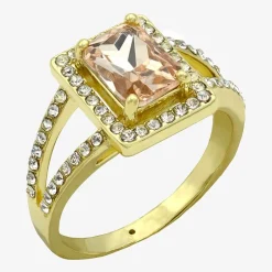 Sparkle Allure Split Shank Womens Champagne Crystal 14K Gold Over Brass Halo Cocktail Ring