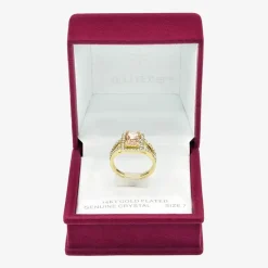 Sparkle Allure Split Shank Womens Champagne Crystal 14K Gold Over Brass Halo Cocktail Ring