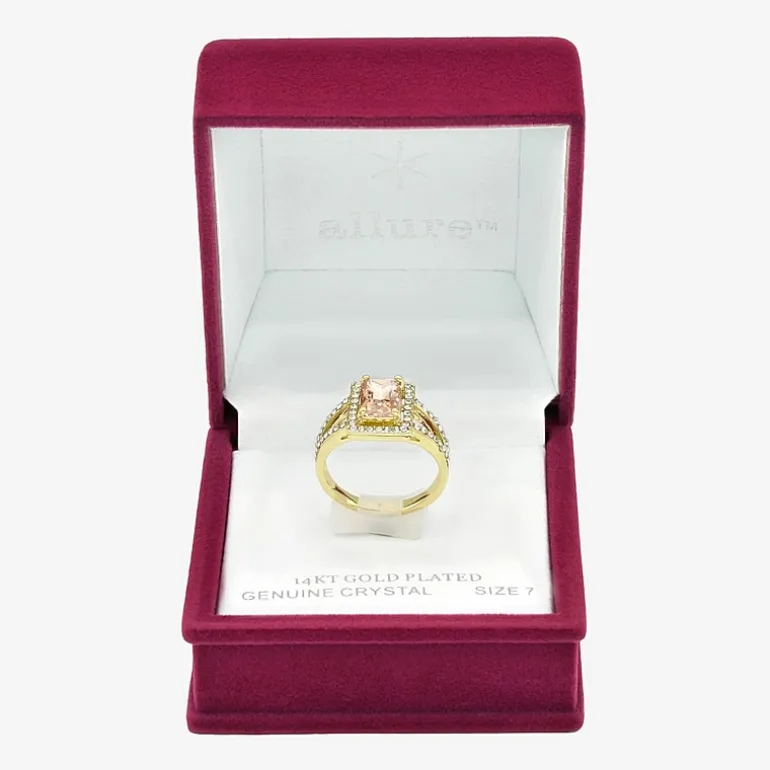 Sparkle Allure Split Shank Womens Champagne Crystal 14K Gold Over Brass Halo Cocktail Ring