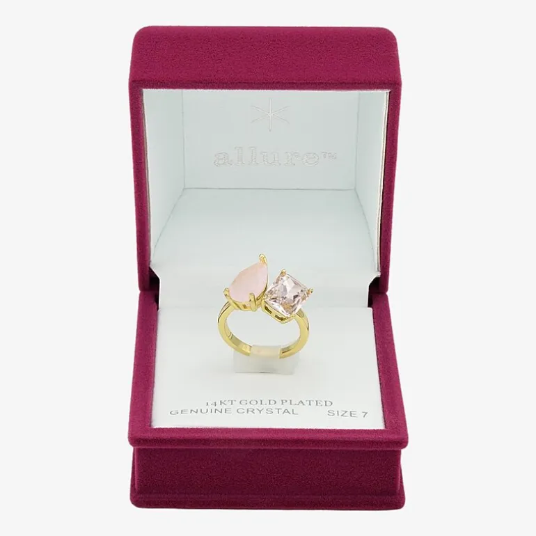 Sparkle Allure Toi Et Moi Womens 2.5MM Pink Crystal 14K Gold Over Brass Pear Band
