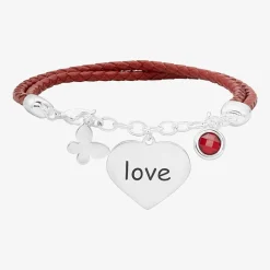Sparkle Allure White Leather Love Womens Cubic Zirconia Pure Silver Over Brass Butterfly Heart Charm Bracelet