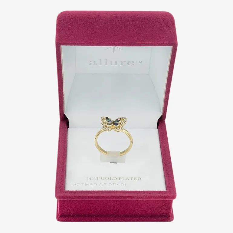 Sparkle Allure Womens Abalone 14K Gold Over Brass Butterfly Halo Cocktail Ring