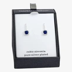 Sparkle Allure Womens Blue Crystal Pure Silver Over Brass Drop Earrings