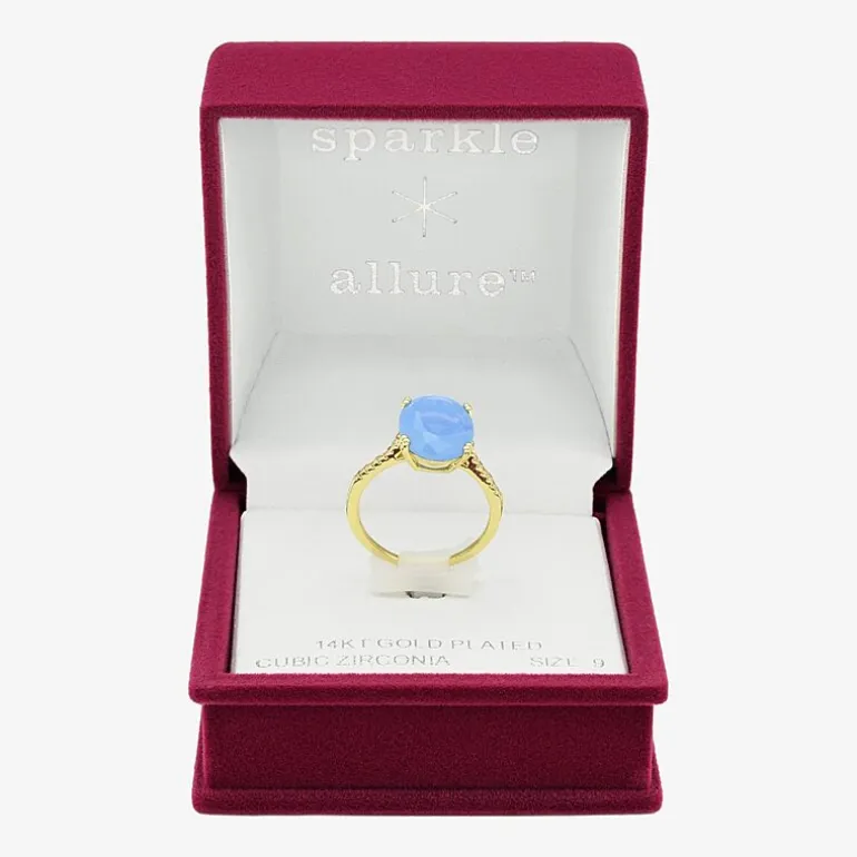 Sparkle Allure Womens Blue Cubic Zirconia 14K Gold Over Brass Oval Cocktail Ring