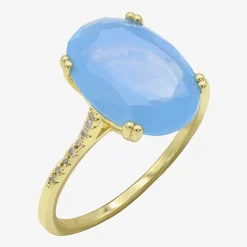 Sparkle Allure Womens Blue Cubic Zirconia 14K Gold Over Brass Oval Cocktail Ring