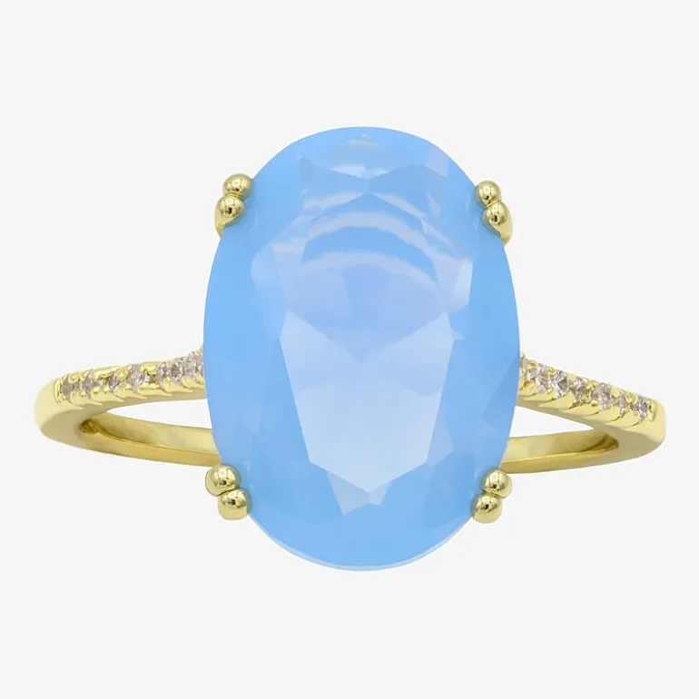 Sparkle Allure Womens Blue Cubic Zirconia 14K Gold Over Brass Oval Cocktail Ring