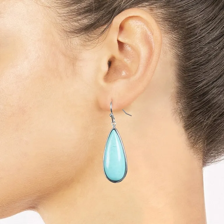 Sparkle Allure Womens Blue Howlite Pure Silver Over Brass Pear Drop Earrings