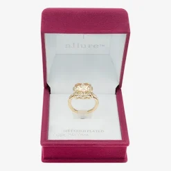 Sparkle Allure Womens Champagne Crystal 14K Gold Over Brass Cushion Halo Cocktail Ring