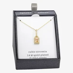 Sparkle Allure Womens Champagne Cubic Zirconia 14K Gold Over Brass Rectangular 16 Inch Pendant Necklace