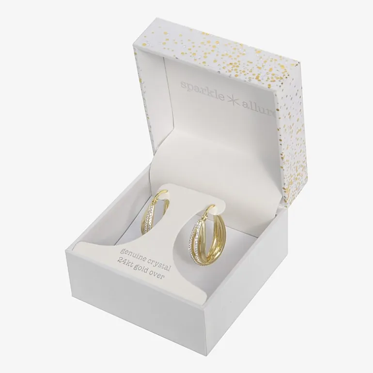 Sparkle Allure Womens Crystal 24K Gold Over Brass 32mm Hoop Earrings