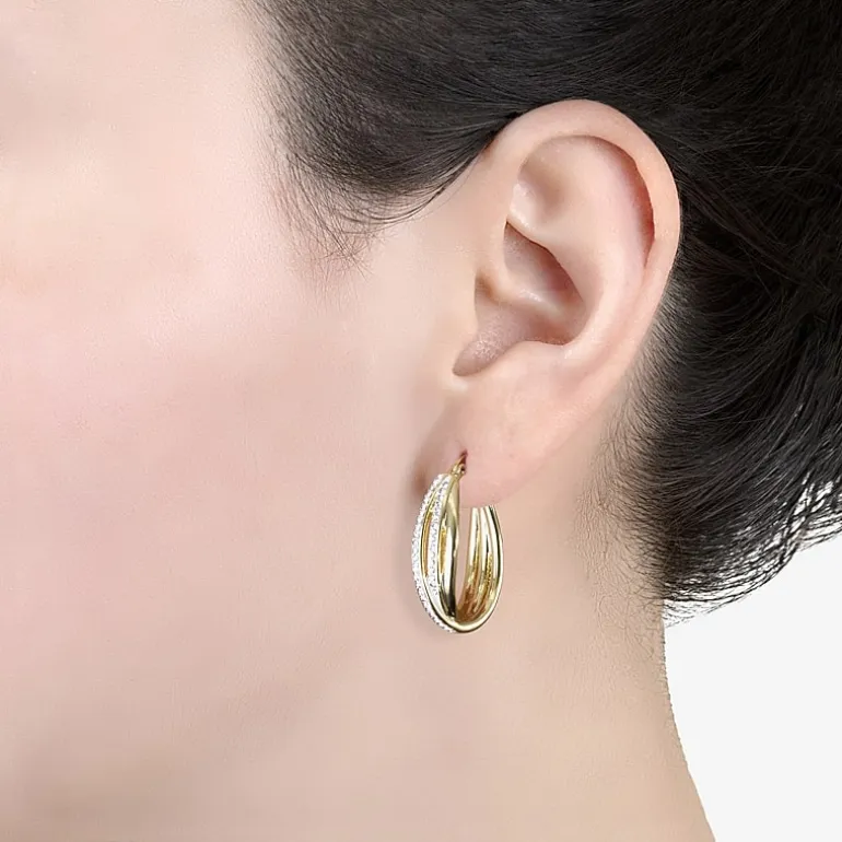 Sparkle Allure Womens Crystal 24K Gold Over Brass 32mm Hoop Earrings