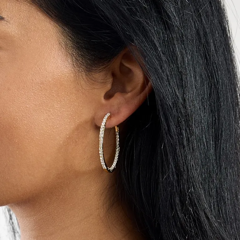 Sparkle Allure Womens Crystal 14K Gold Over Brass 36mm Hoop Earrings