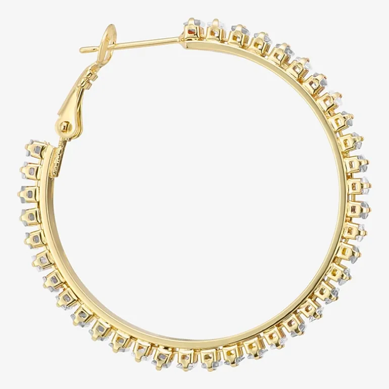 Sparkle Allure Womens Crystal 14K Gold Over Brass 39.6mm Hoop Earrings
