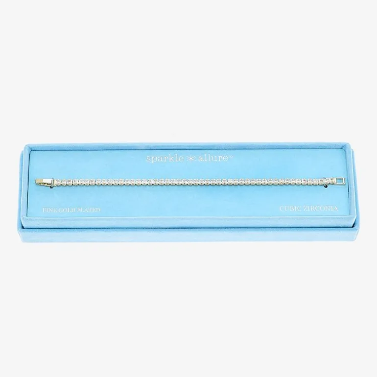 Sparkle Allure Womens Cubic Zirconia 14K Gold Over Brass Square 7.5 Inch Tennis Bracelet