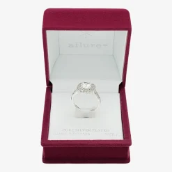 Sparkle Allure Womens Cubic Zirconia Pure Silver Over Brass Halo Engagement Ring