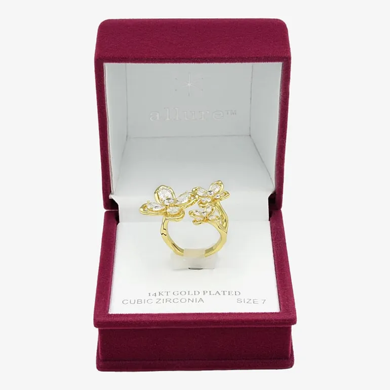 Sparkle Allure Womens Cubic Zirconia 14K Gold Over Brass Flower Cluster Cocktail Ring