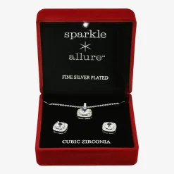 Sparkle Allure Womens Cubic Zirconia Pure Silver Over Brass Round 2-pc. Jewelry Set