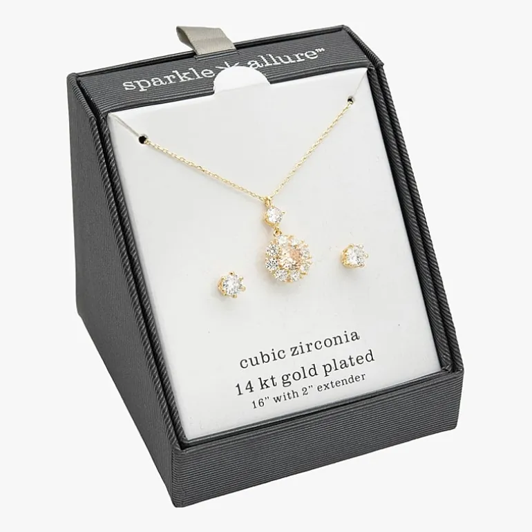 Sparkle Allure Womens Cubic Zirconia 14K Gold Over Brass Round Sunburst 2-pc. Jewelry Set