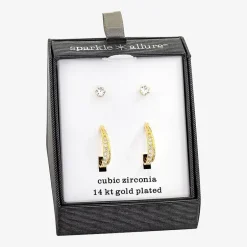 Sparkle Allure Womens Cubic Zirconia 14K Gold Over Brass 2 Pair Earring Set
