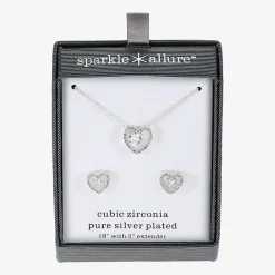 Sparkle Allure Womens Cubic Zirconia Pure Silver Over Brass Heart 2-pc. Jewelry Set