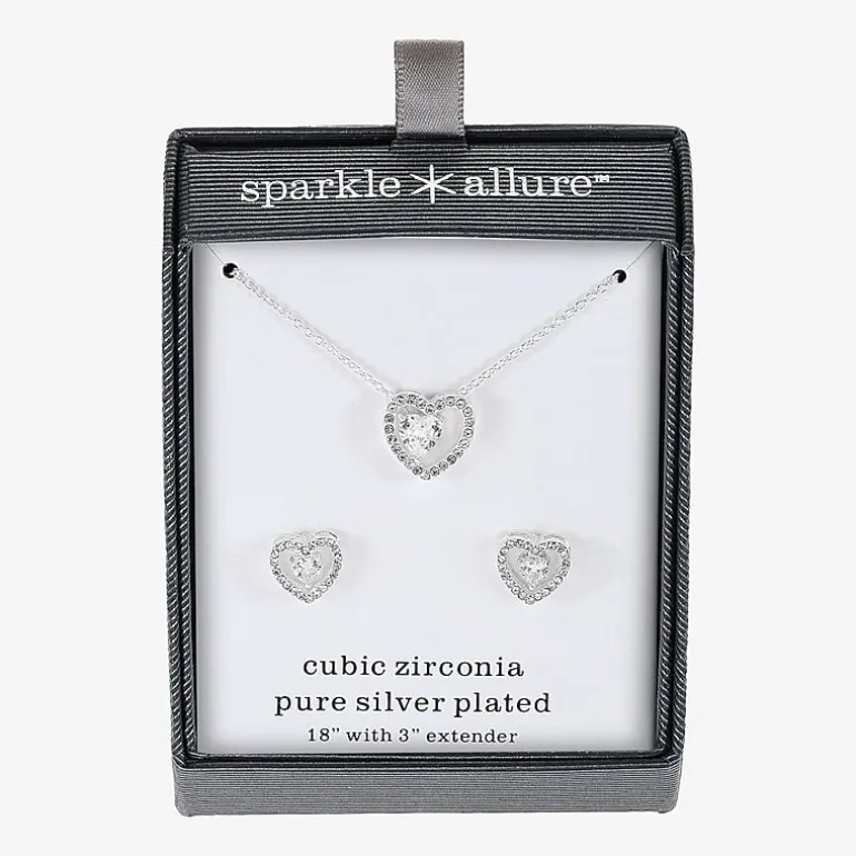 Sparkle Allure Womens Cubic Zirconia Pure Silver Over Brass Heart 2-pc. Jewelry Set