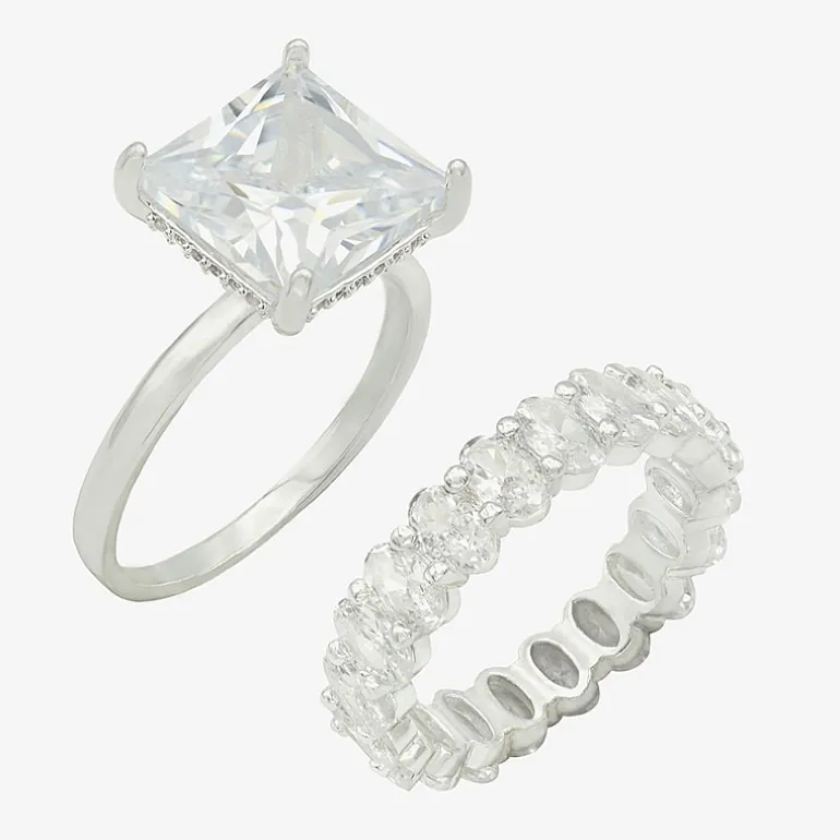 Sparkle Allure Womens Cubic Zirconia Pure Silver Over Brass Eternity Ring Set
