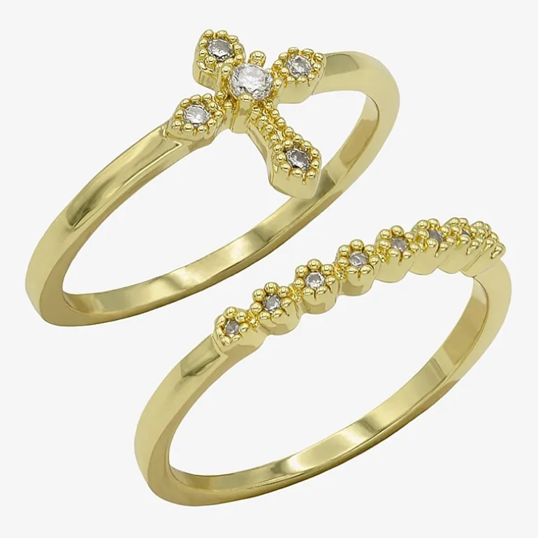 Sparkle Allure Womens Cubic Zirconia 14K Gold Over Brass Cross Ring Set