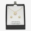 Sparkle Allure Womens Cubic Zirconia Simulated Pearl 14K Gold Over Brass 2-pc. Jewelry Set
