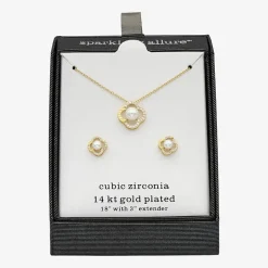 Sparkle Allure Womens Cubic Zirconia Simulated Pearl 14K Gold Over Brass 2-pc. Jewelry Set