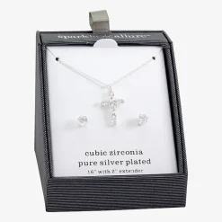Sparkle Allure Womens Cubic Zirconia Pure Silver Over Brass Cross 2-pc. Jewelry Set