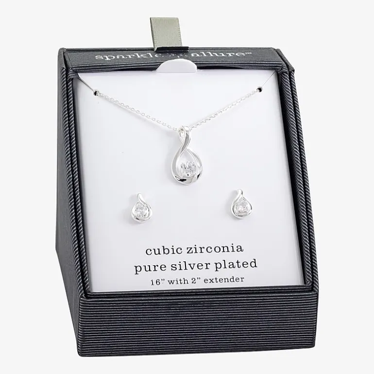 Sparkle Allure Womens Cubic Zirconia Pure Silver Over Brass 2-pc. Jewelry Set