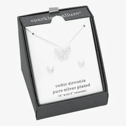 Sparkle Allure Womens Cubic Zirconia Pure Silver Over Brass Butterfly 2-pc. Jewelry Set