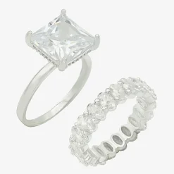 Sparkle Allure Womens Cubic Zirconia Pure Silver Over Brass Ring Set