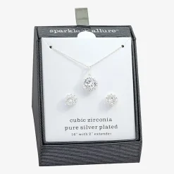 Sparkle Allure Womens Cubic Zirconia Pure Silver Over Brass Round 2-pc. Jewelry Set