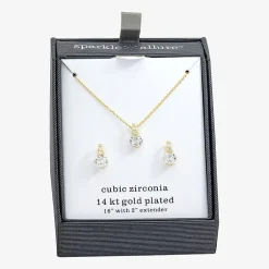 Sparkle Allure Womens Cubic Zirconia 14K Gold Over Brass Round 2-pc. Jewelry Set