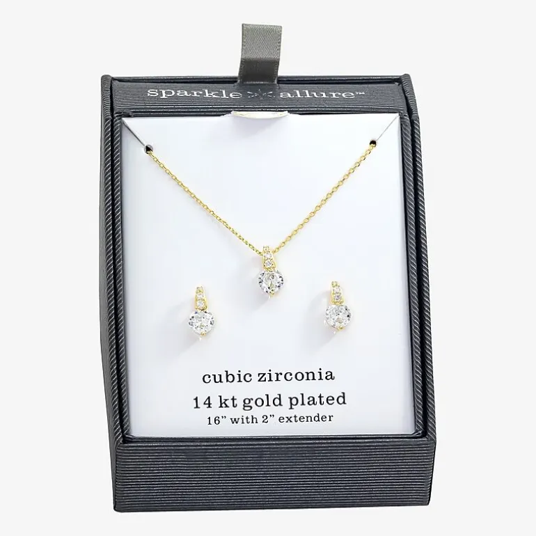Sparkle Allure Womens Cubic Zirconia 14K Gold Over Brass Round 2-pc. Jewelry Set