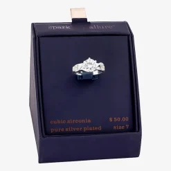 Sparkle Allure Womens Cubic Zirconia Pure Silver Over Brass Round Engagement Ring