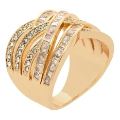 Sparkle Allure Womens Cubic Zirconia 14K Gold Over Brass Crossover Cocktail Ring